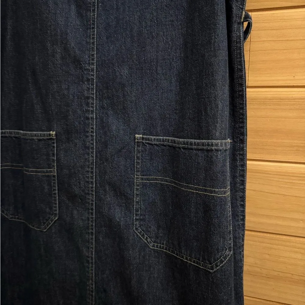 Vintage Jones Jeans Size Large Denim Cotton Dark Rinse Tie Back Maxi Dress Blue - Image 4