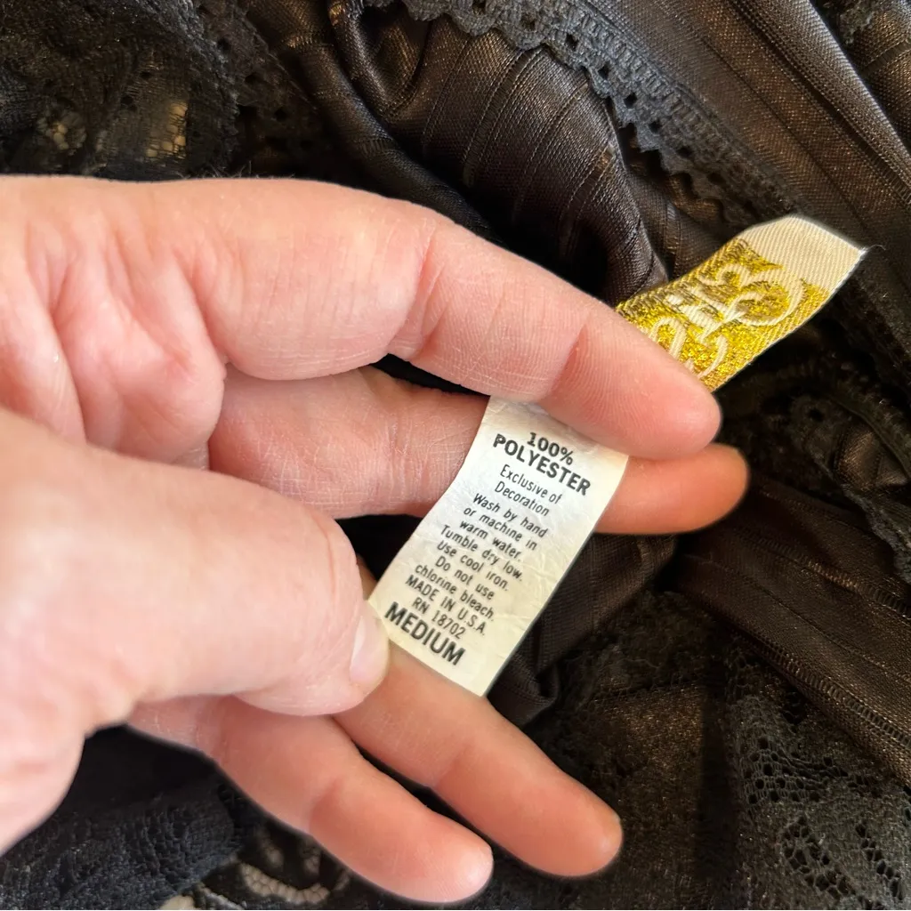 Vintage Elissia Black V Neck Lace Nightie Romper Bodysuit Size Medium - Image 7