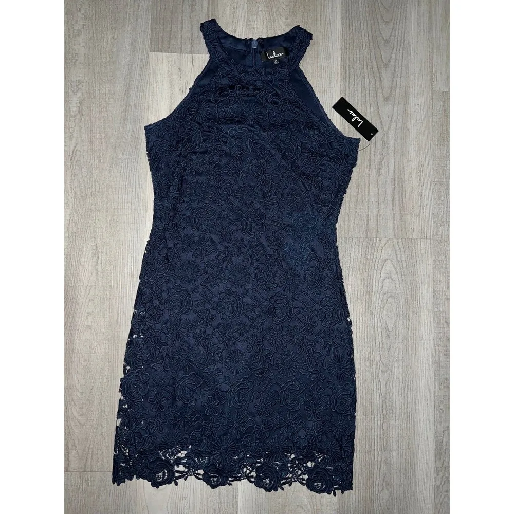 Lulus Love Poem Navy Blue Lace Mini Dress Black Size M - Image 10