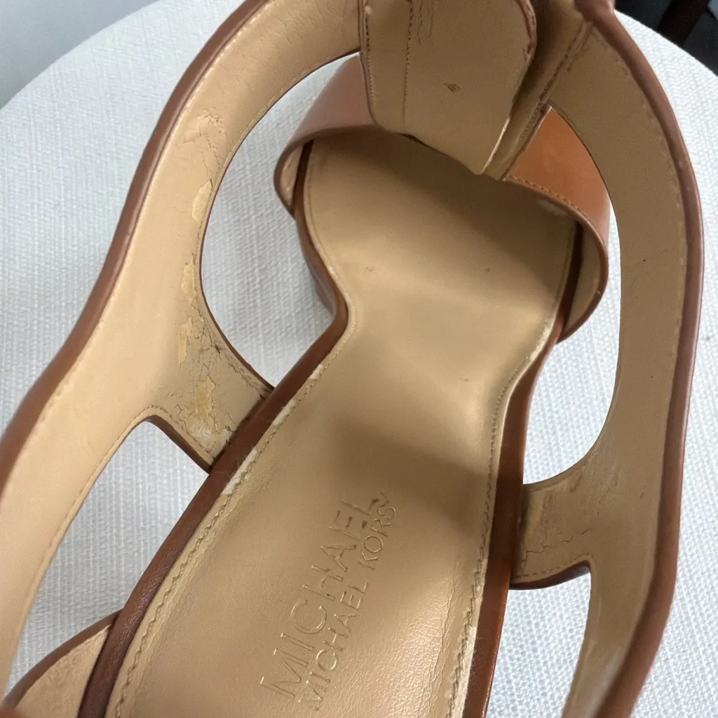 Michael Kors Brown Leather Front Zip Block Heel Sandals Size 8(B94) - Image 6