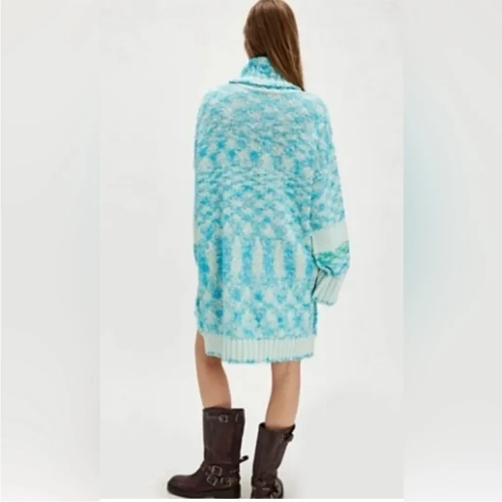 Free People Winter Storm Tunic Knit Dress Boucle Sweater Size Medium Ice Blue - Image 3