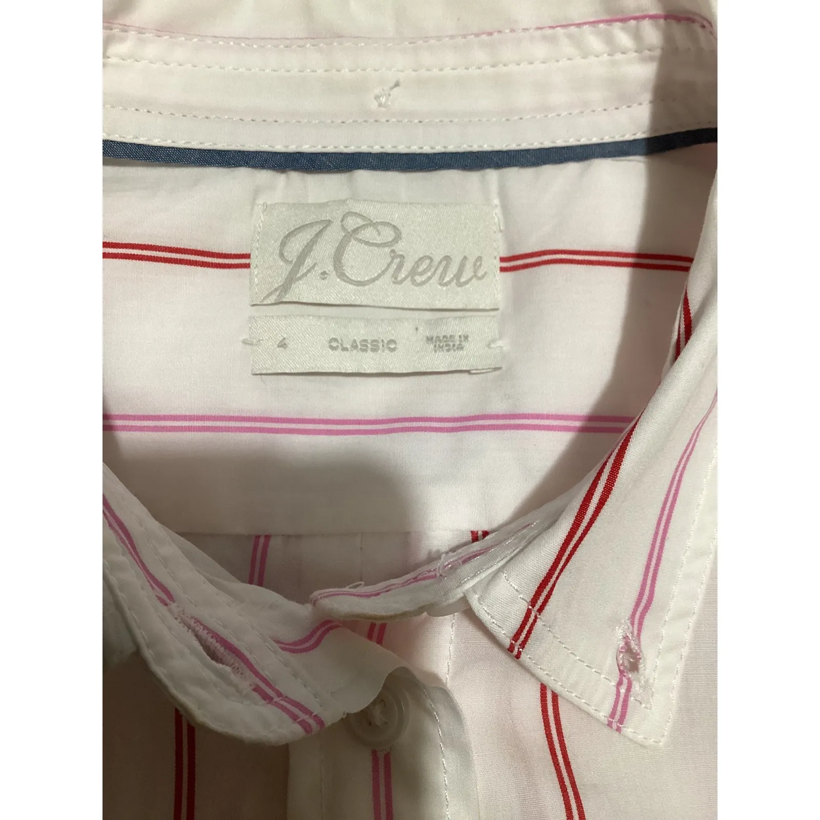 J. Crew Classic Fit Pink Red Stripe Button Down Shirt Women Size 4 - Image 6