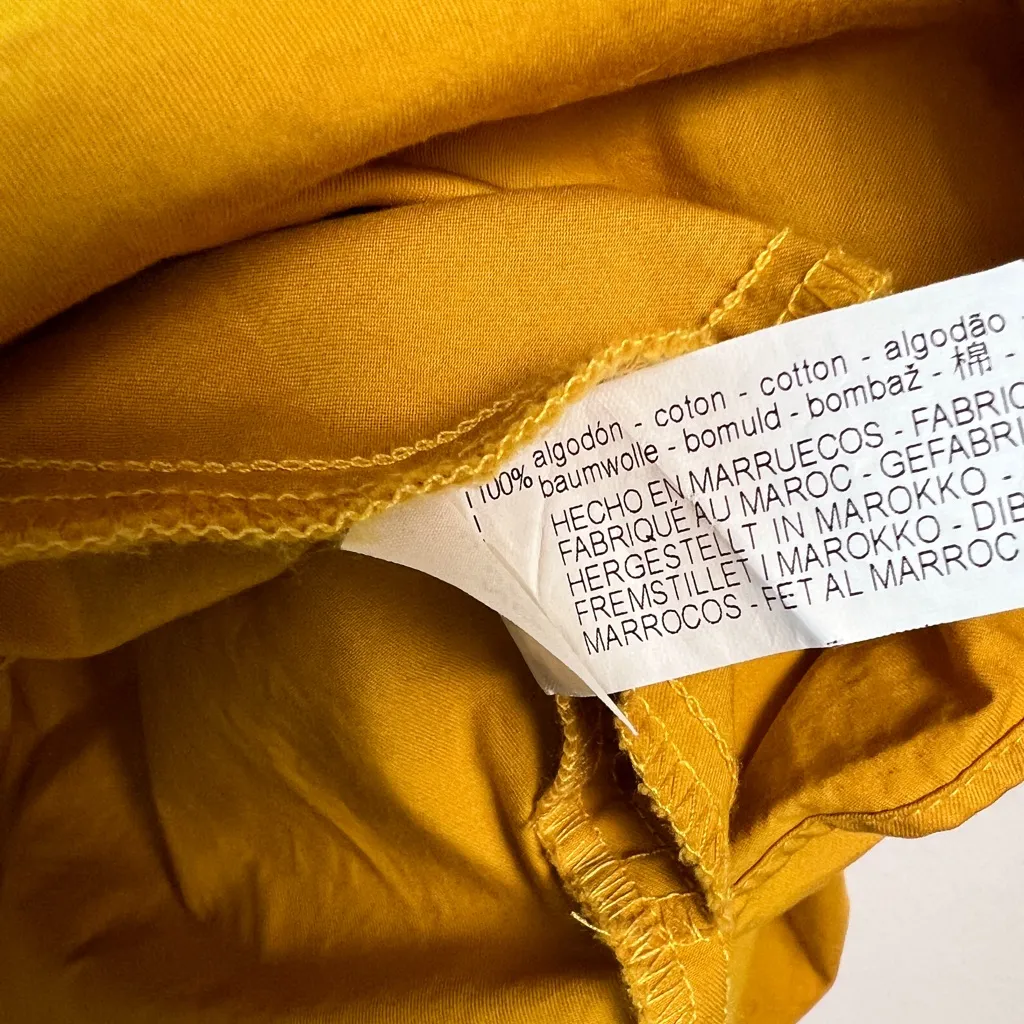 Zara Women’s Mustard Voluminous‎ Ruffled 100% Cotton Button Up Dress Small - Image 7