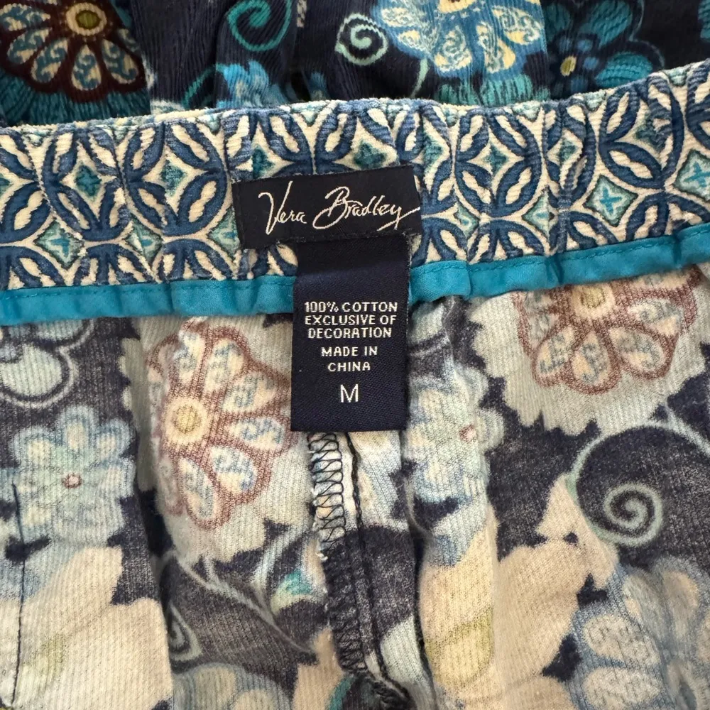 Women’s Vera Bradley blue floral print wide leg 100% cotton casual crop pants M - Image 4