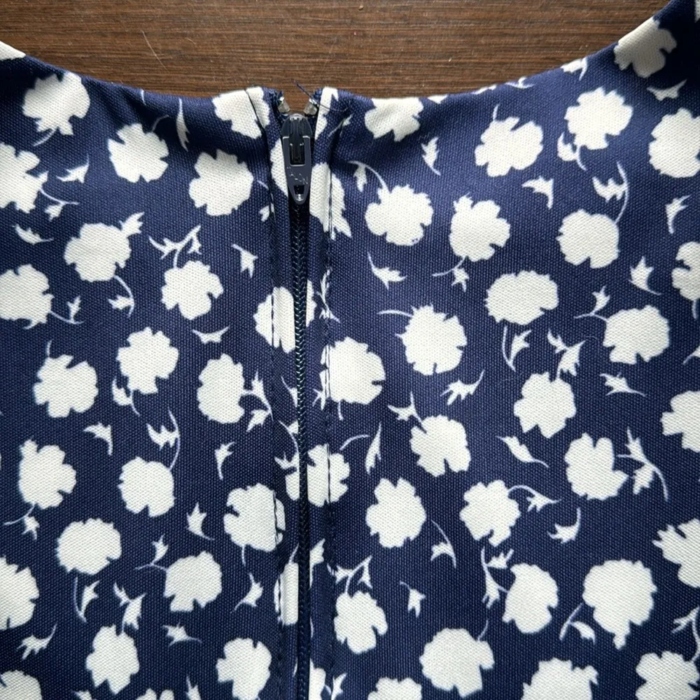 Vintage Peplum Bib Collar Dress Floral Navy 14P - Image 7