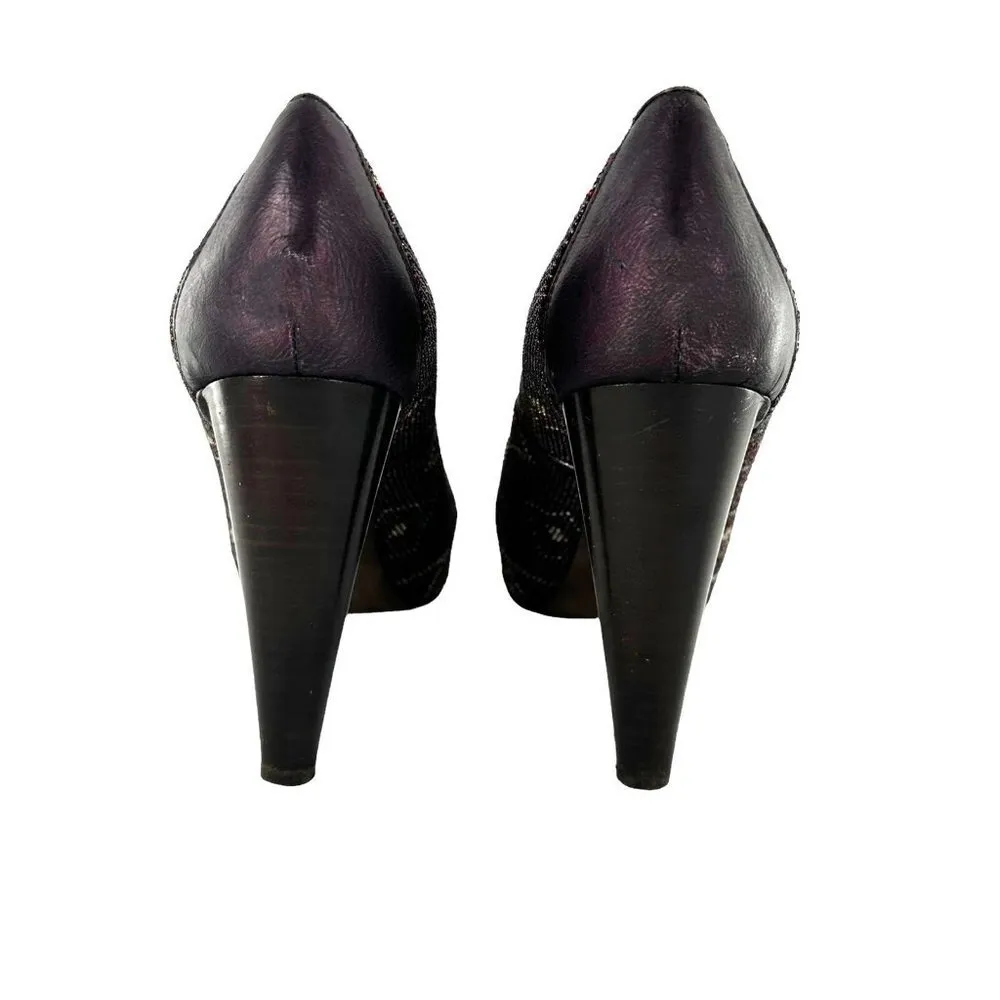 Donald J. Pliner CECI Purple Beaded Peep Toe Platform Heels Size 7.5 M Pumps - Image 6