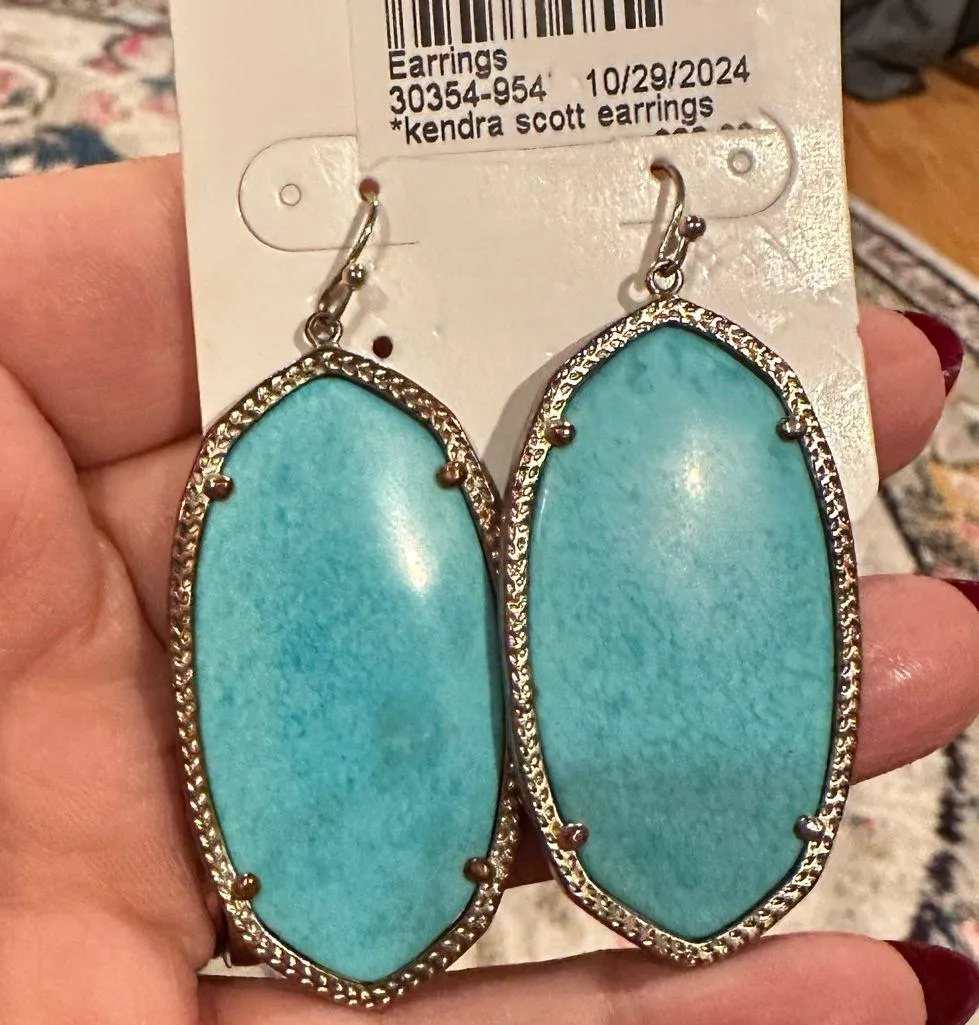 KENDRA SCOTT TURQUOISE BLUE SMOOTH STONE PIERCED EARRINGS - Image 4