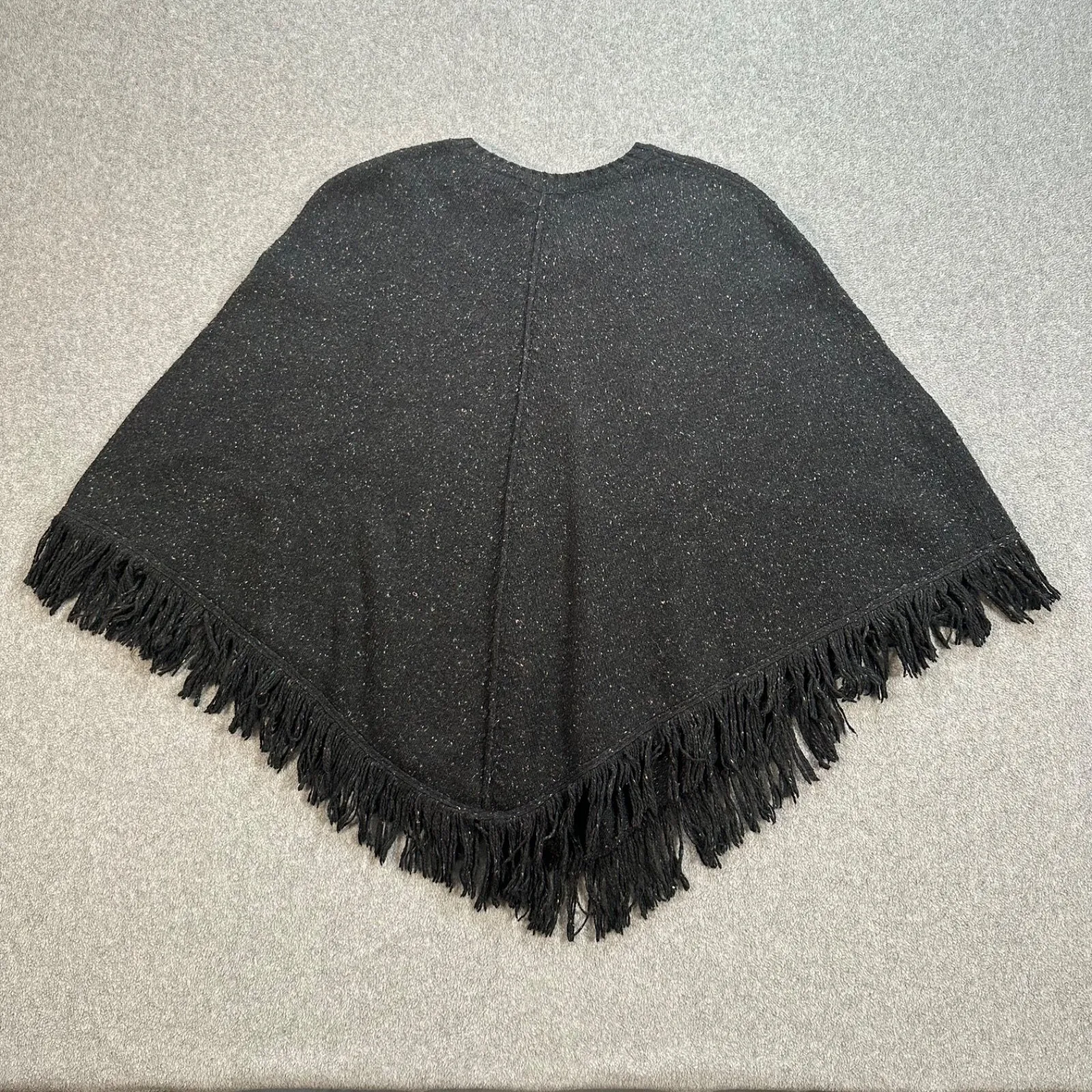 Jeanne Pierre Shawl Poncho Black Pullover Sweater Women's Small Fringe V-Neck - Image 3