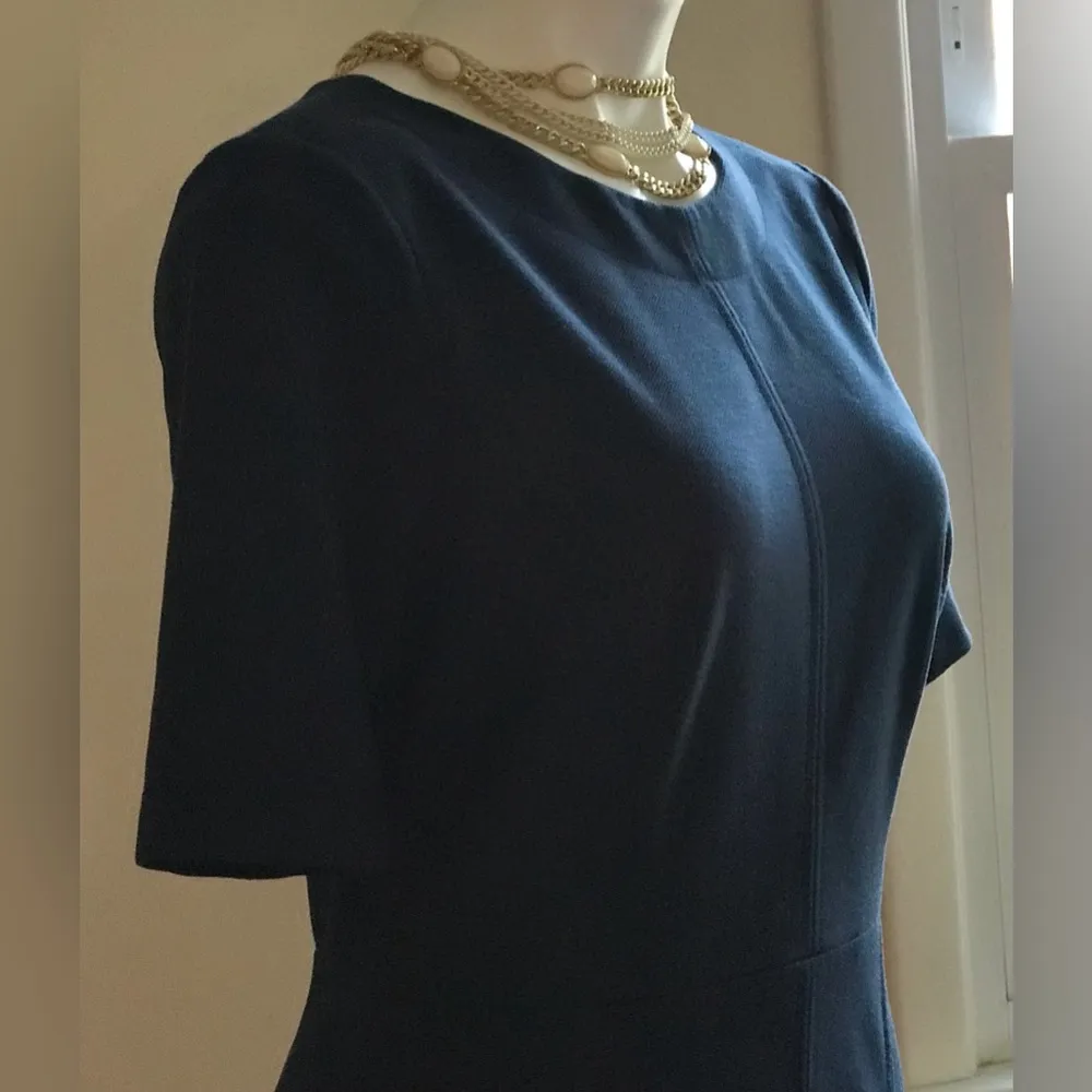 Banana Republic Blue Fit & Flare Midi 3 Black Buttons in Back Short Slee… - Image 4