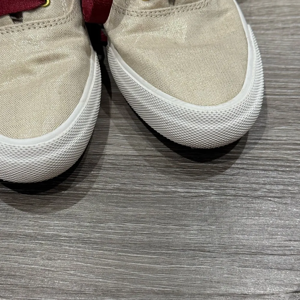 Keds Women's Cream Canvas Sneakers with Burgundy Laces - Image 5