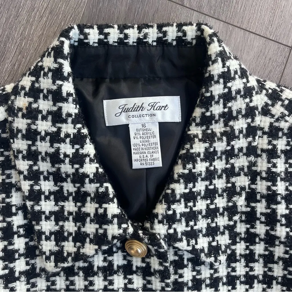 Vintage Judith Hart Blazer Jacket Houndstooth 16 Black - Image 3