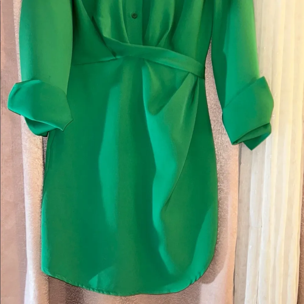 NWT Boohoo Size 4 Sandro Green Notched Collar 3/4 Long Sleeve Shirt Dress - Image 4