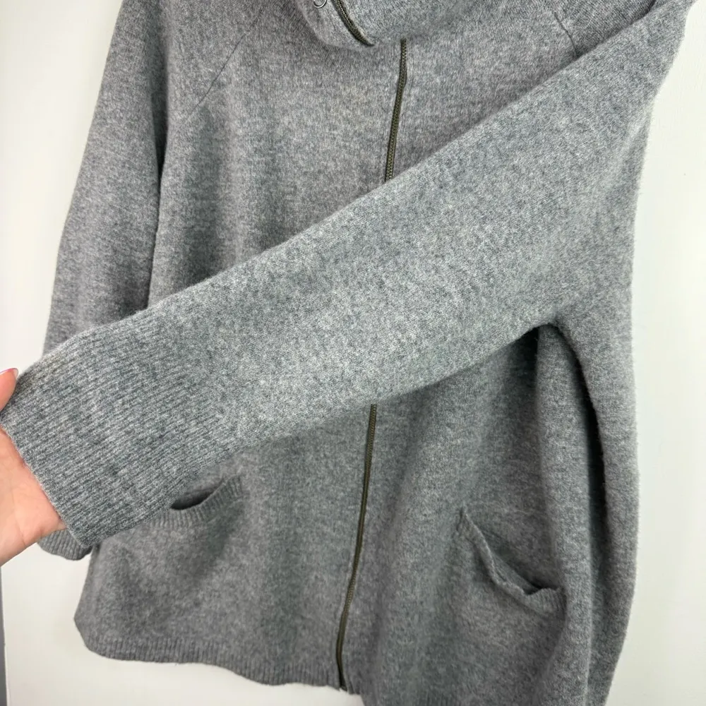 Ellen Tracy 100% Wool Cowl Neck Zip Sweater Jacket Sz XL Grey - Image 8