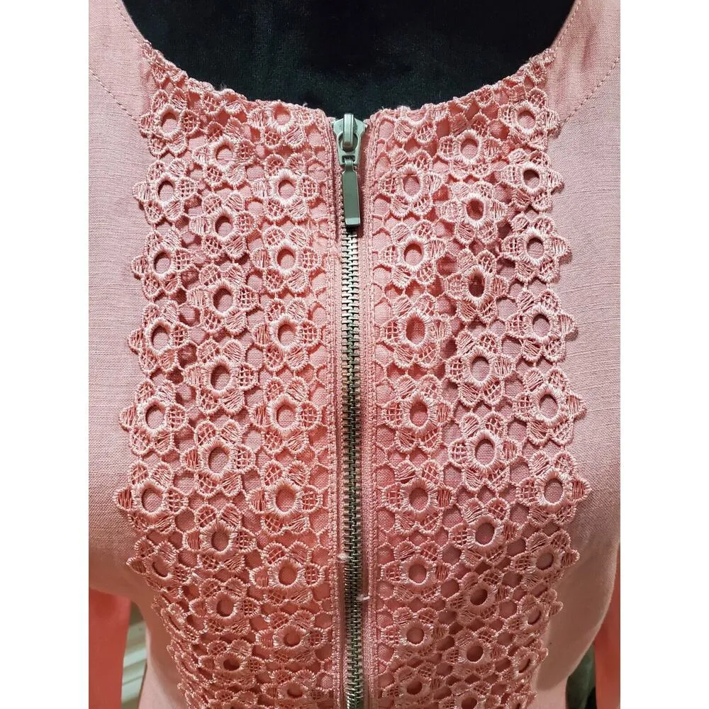 Ruby Rd. Women Pink Lace Floral Linen Long Sleeve Casual Full Zip Jacket Size 12 - Image 4