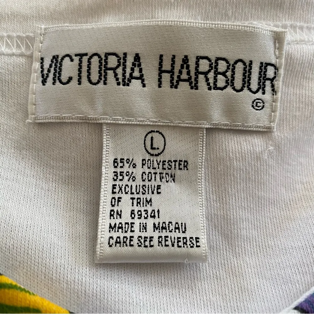 Vintage Victoria Harbour Tropical Foliage & Flower Sequin Beaded Graphic Shirt White Size L - Image 5