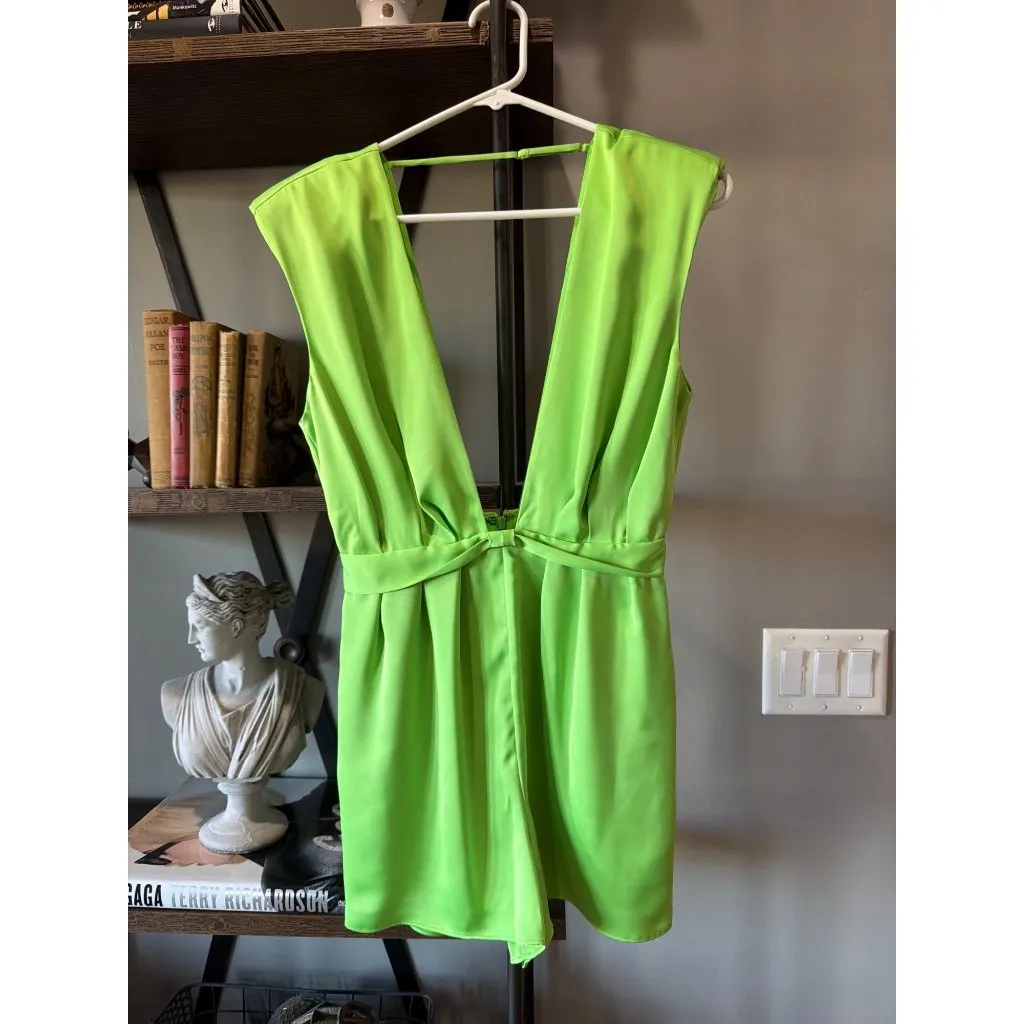 RAMY BROOK Izabelle Satin Plunge Romper Capri Green Womens Size 0 - Image 2