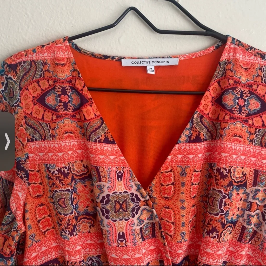 Collective Concepts Vibrant Orange and Pink Long Sleeve Dress - Image 2