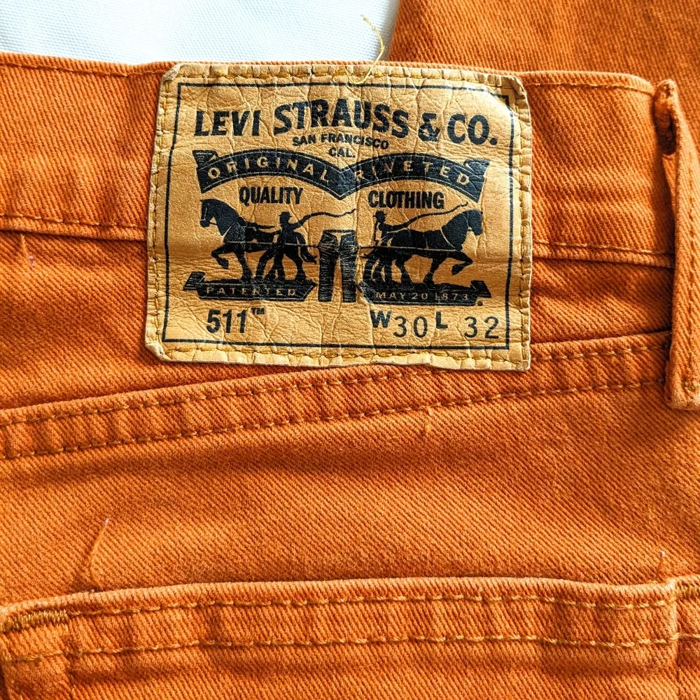Levi's Vintage 90's Rust Burnt Orange 511 Slim Fit Jeans W30 L32 Mid-Rise - Image 8