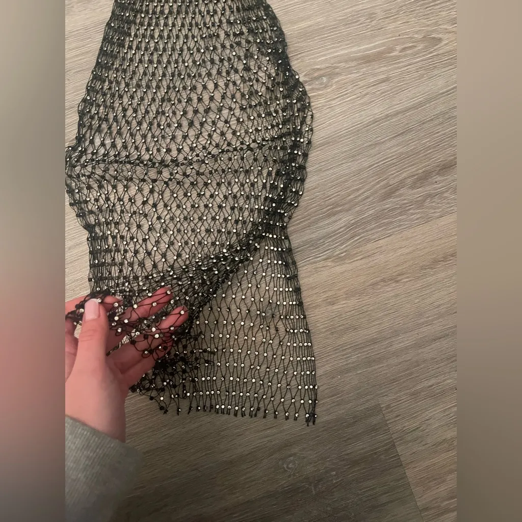 NWT RHINESTONE MESH BEACH COVER UP S Silver - Image 12