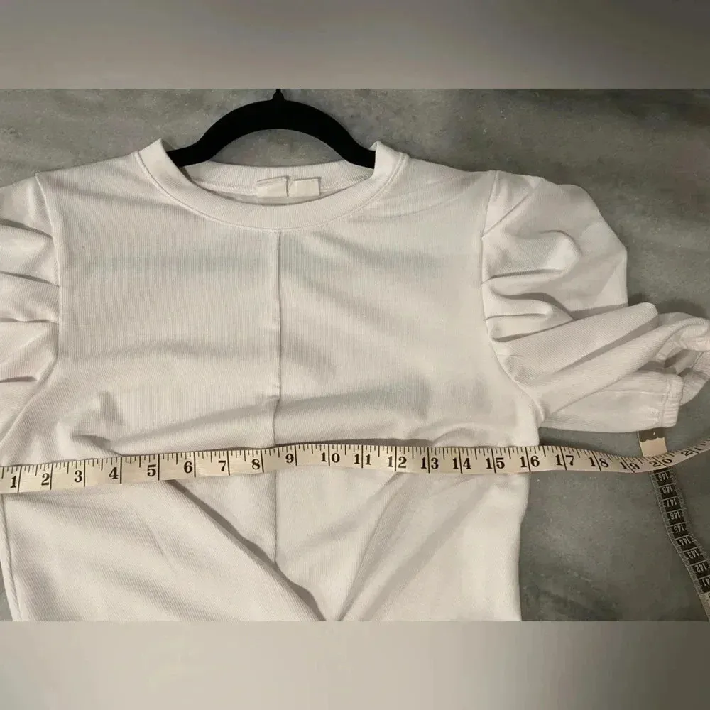 Melrose and Market White Ribbed Puff Sleeve Twist Front Stretch Crop Top Size S - Image 9