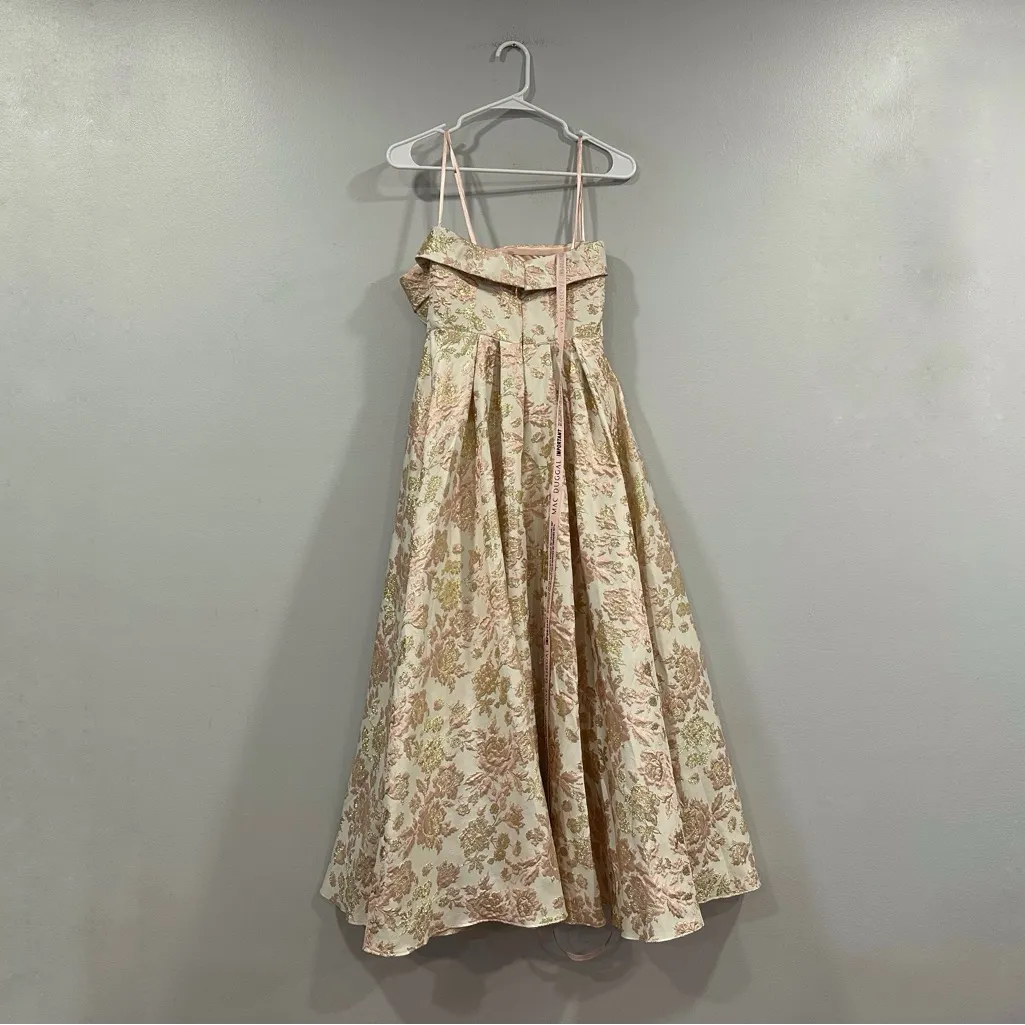Mac Duggal 68928 Pink White Strapless Floral Brocade Midi Dress sz 2 - Image 7
