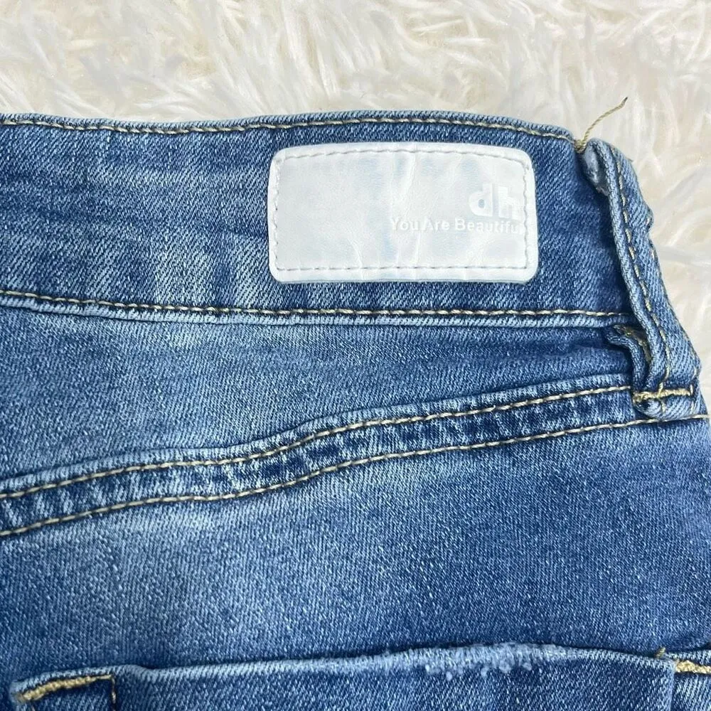 Dollhouse Long Distressed Denim Shorts Size 5 / 6 Juniors Jean Blue Button Fly - Image 6