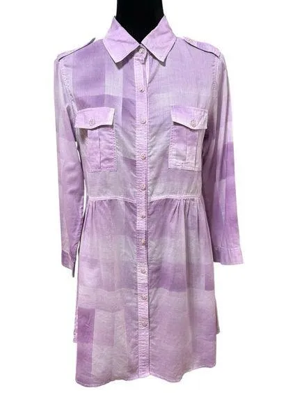 Coldwater Creek Purple Plaid Button-Up Tunic Blouse Cotton Semi Sheer Small - Image 1
