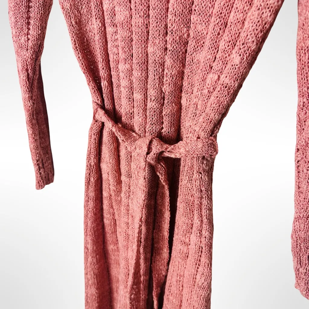 Vintage Pink Fair Isle Knit Sweater Dress Medium Tie Waist Cottagecore - Image 4