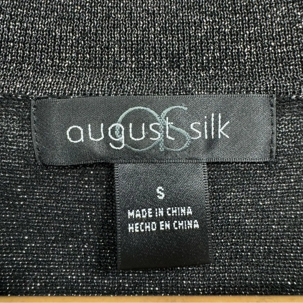 August Silk Black & Silver Metallic Open Front 3/4 Ruffle Sleeve Bolero Shrug S - Image 10