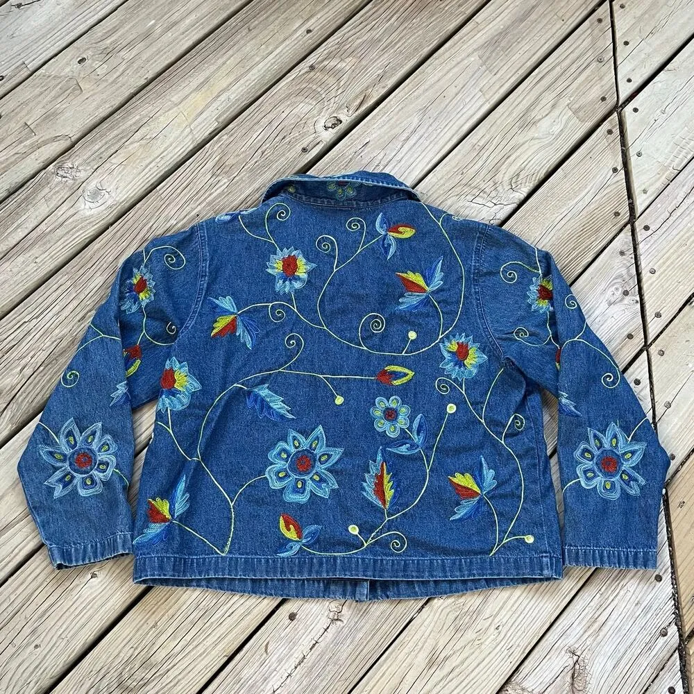 Studio Works Women's Vintage Embroidered Denim Jacket Size L - Image 2