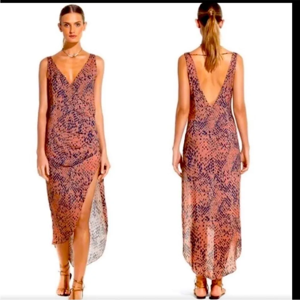 VIX by Paula Hermanny Coral python print drape midi dress Size L - Image 6