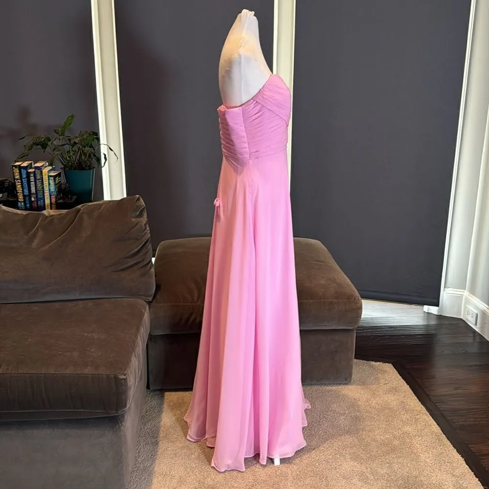 Women’s Sleeveless Pink Chiffon Bridesmaid Prom Party Dress Corset Back Size 14 - Image 3