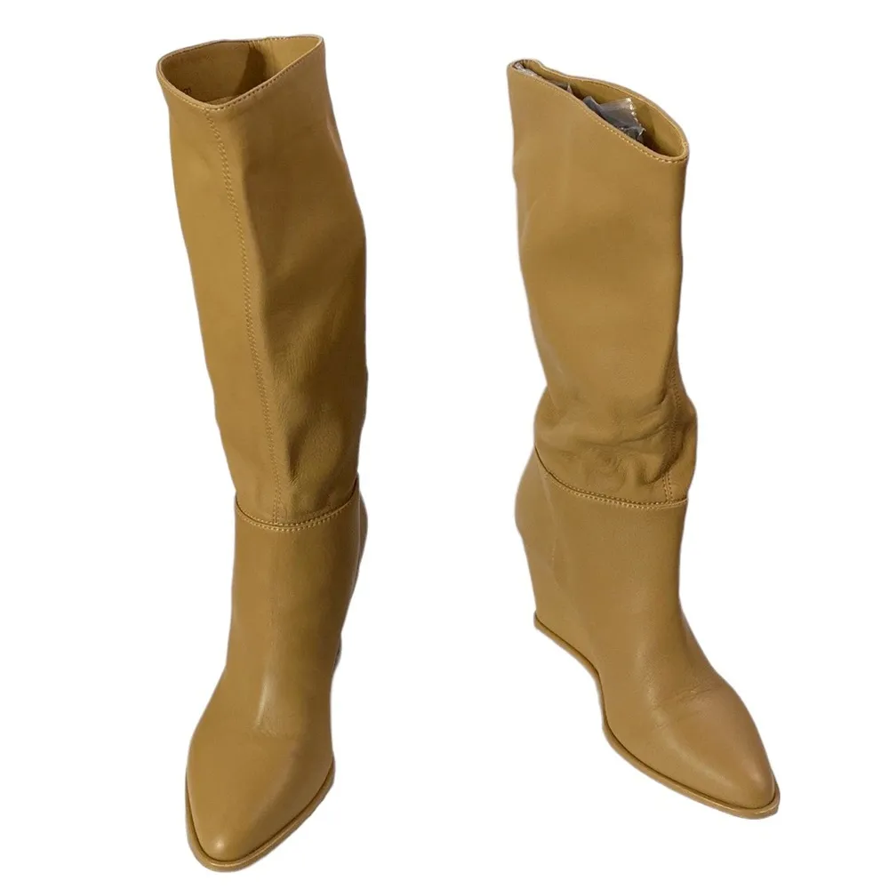 Tamara Mellon camel leather wedge tall boots size EU 36 or US 6 Tan - Image 4