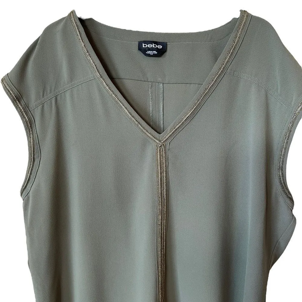 Bebe Olive Green Beaded Trim Sleeveless Blouse - Image 2