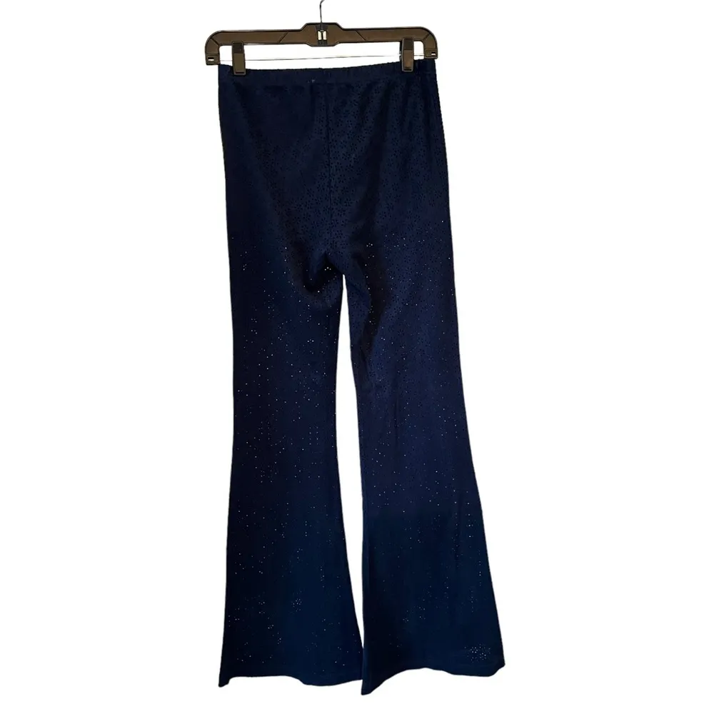 Earthbound Trading Women's Navy Faux Suede Flare Floral Cutout Pants - Image 4