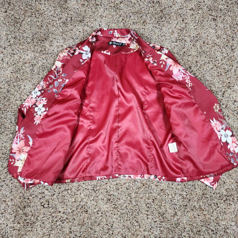 Women's Allegra K  Size Medium Red Floral Career Business Jacket Open Front - Image 3