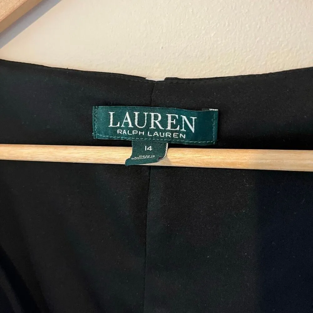 Lauren Ralph Lauren Black and White Polka dot faux wrap v neck dress size 14 - Image 8