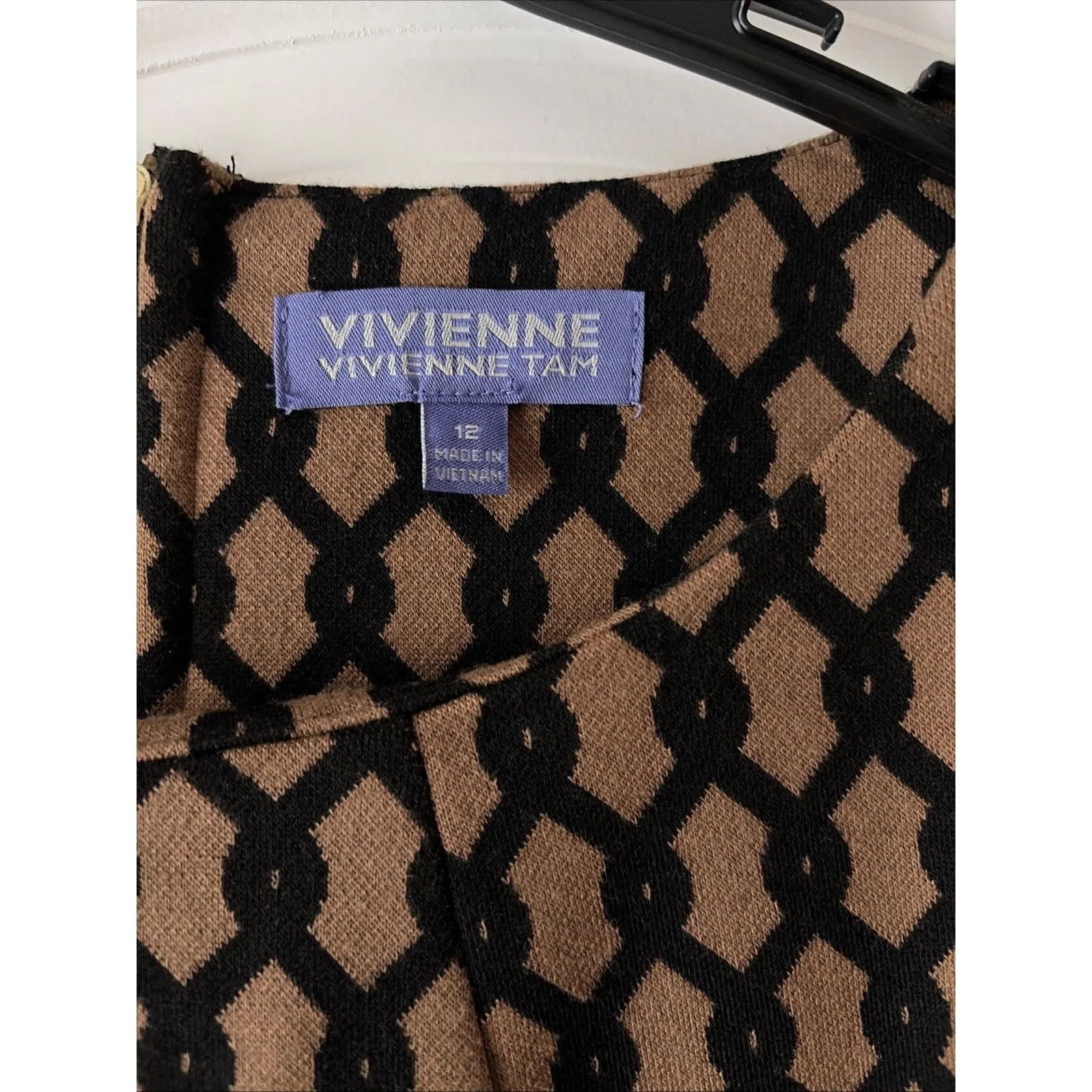 Vivienne Tam Sheath Dress 12 Geometric Chain Link Knee Stretch Knit Career Boho - Image 3