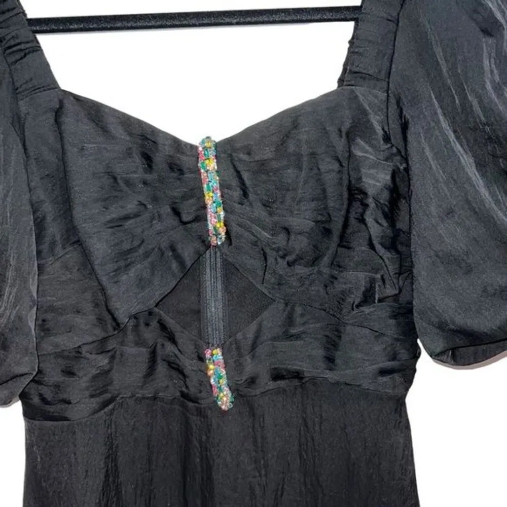 NEW NWT  Falbala Crystal Embellished Midi Dress Black - Image 7