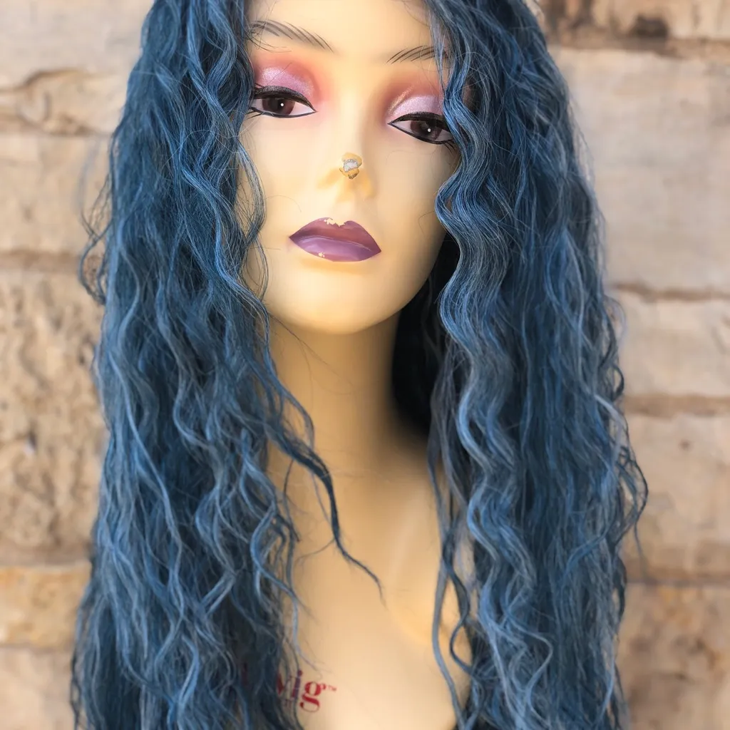 Blue Long Curly Soft Swisslace Lacefront wig - Image 10