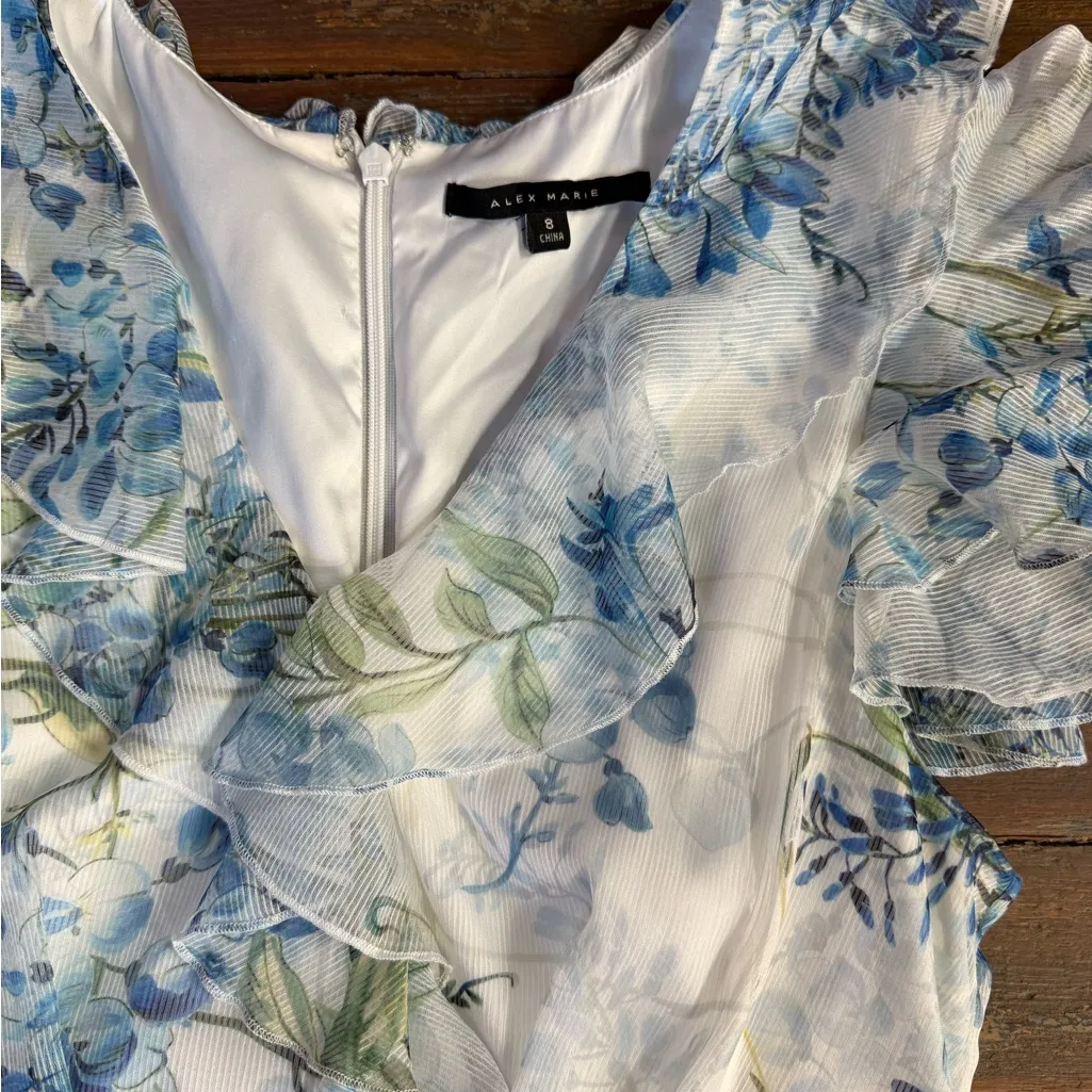 Alex Marie Lillian Chiffon Floral Ruffle Formal Maxi Dress Sz 8 🧡🍄 - Image 10