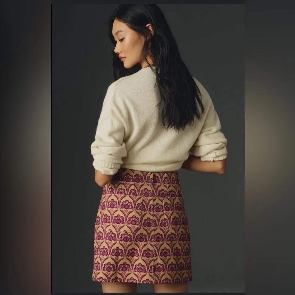 Maeve Anthropologie Colette mini skirt printed stretch preppy fall Large New - Image 2