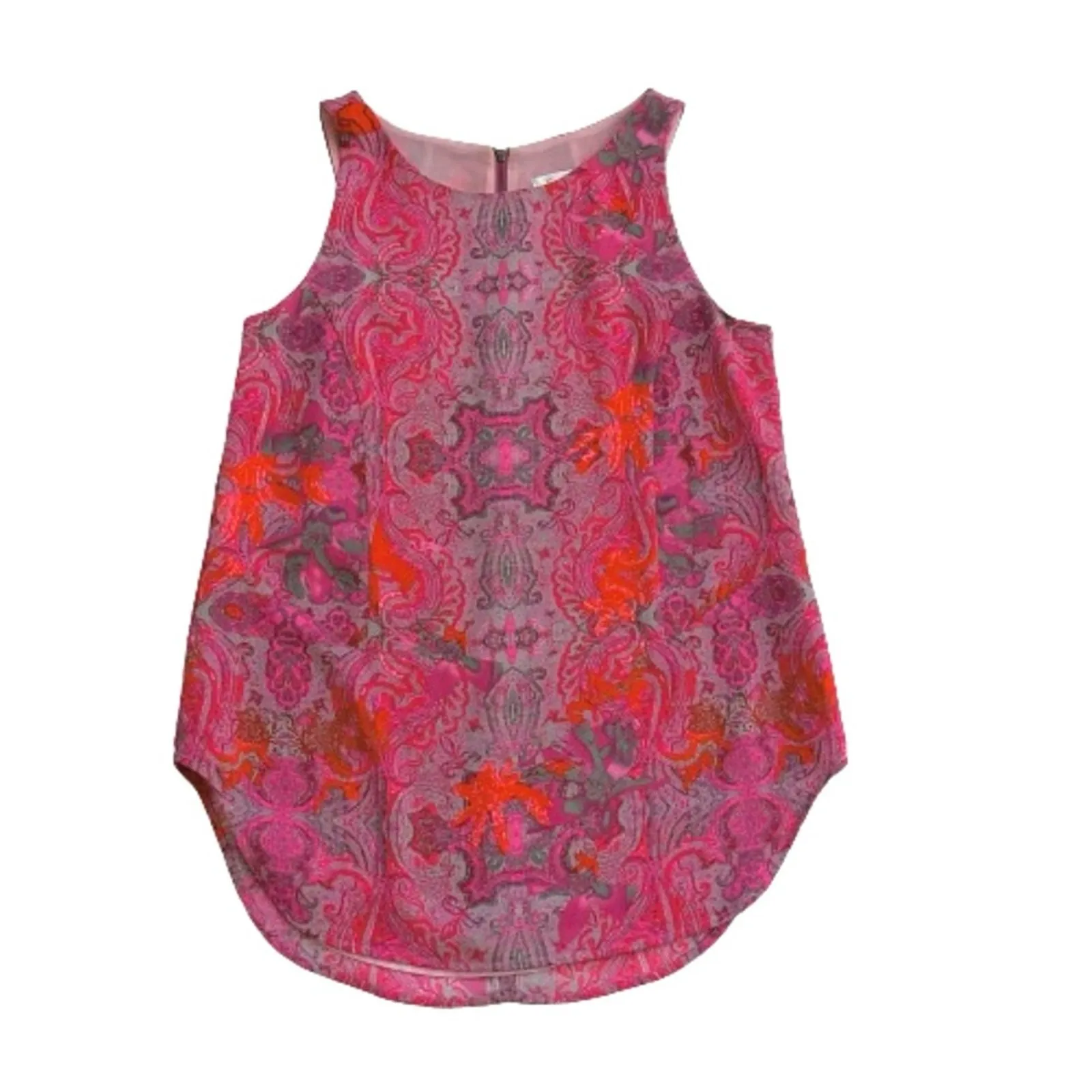 CAbi Blouse Top Jubilee Pink Orange Gray Paisley Scoop Neck Sleeveless Small - Image 8