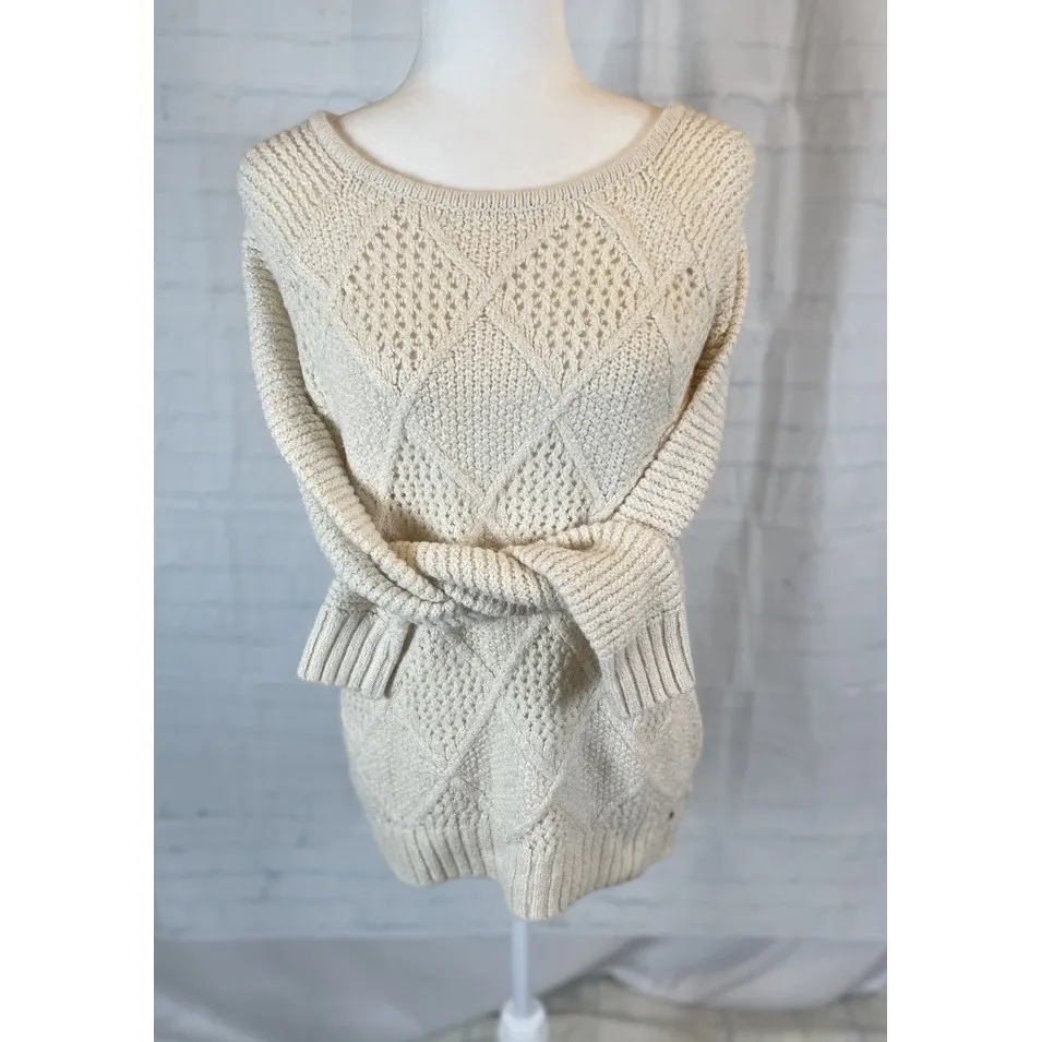 AMERICAN EAGLE Women's Sweater Crewneck Pullover Cream Cable Knit Size M - Image 8