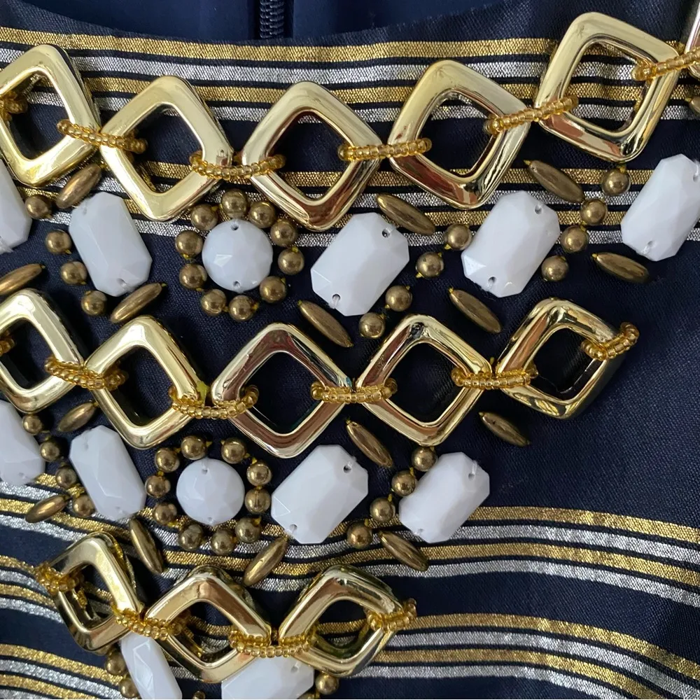 Lilly Pulitzer Navy Blue Metallic Virginia Dress Gold Size 12 - Image 11