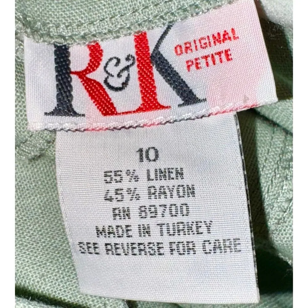 Vintage 90's R&K Linen Blend Overall Midi Dress Womens 10 Pineapple Green Y2K - Image 7