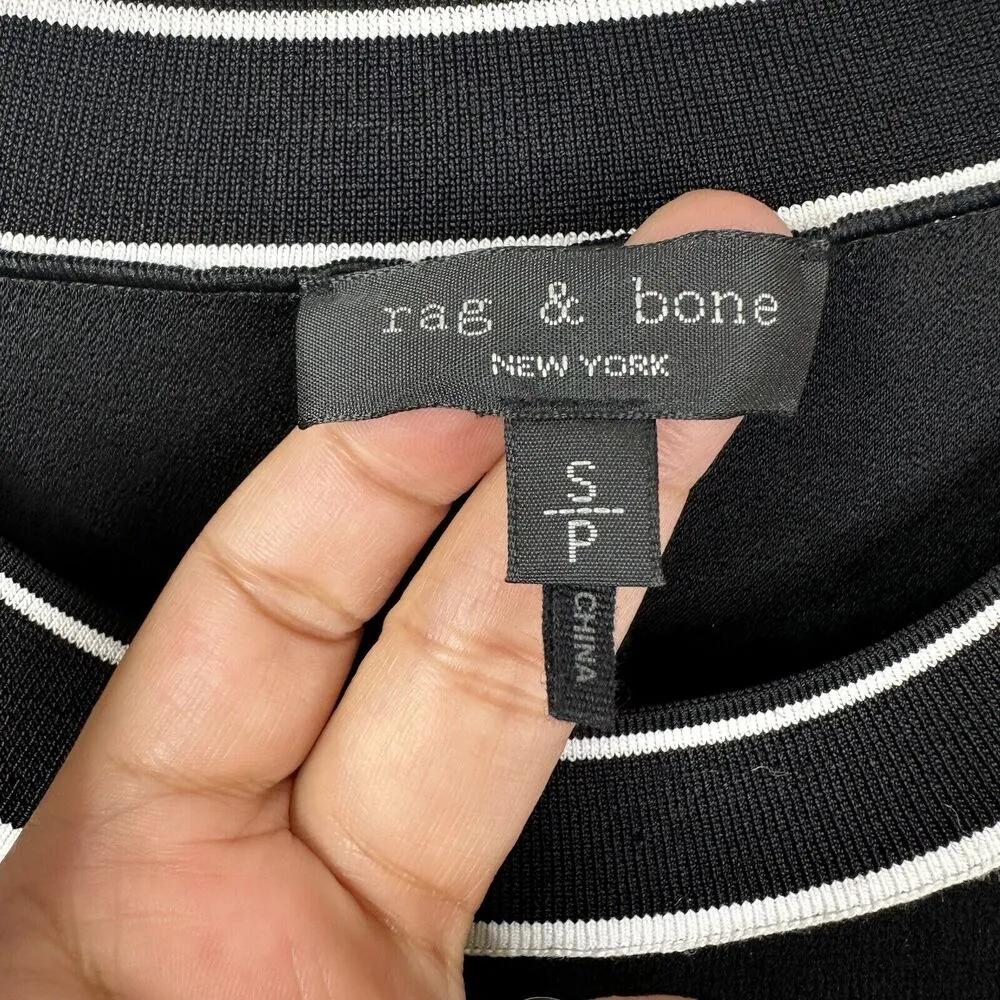 Rag & Bone Thatch Dress Womens Small Black White Crepe Mini Short Sleeve Relaxed - Image 5