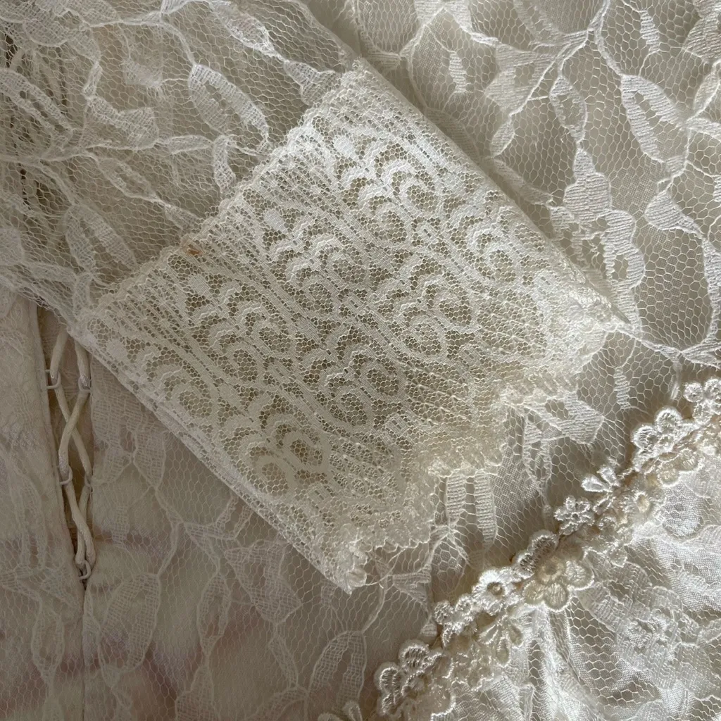 Vintage 1980s Cream Lace Wedding Dress Basque Princess Lace - Image 14