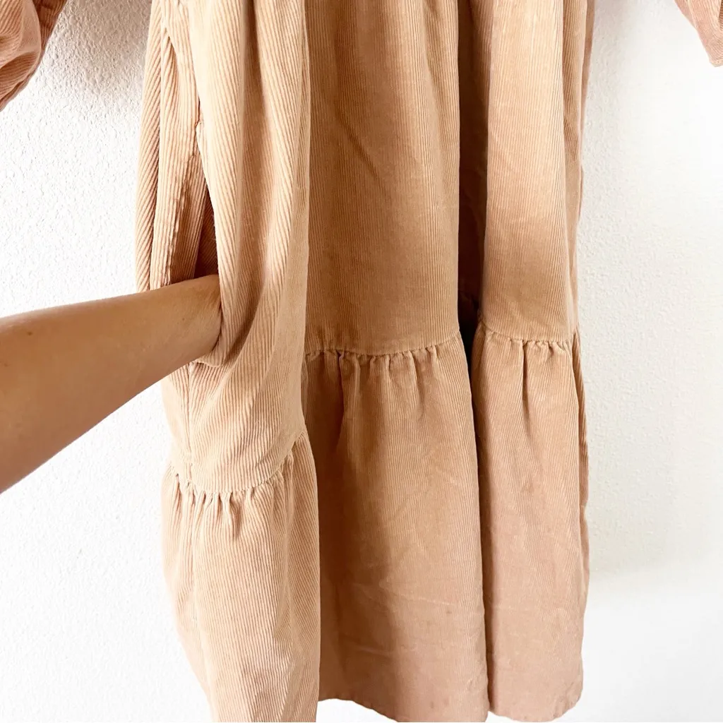 Everlane Tiered Corduroy Puff Sleeve Dress in Petal Pink - Image 5