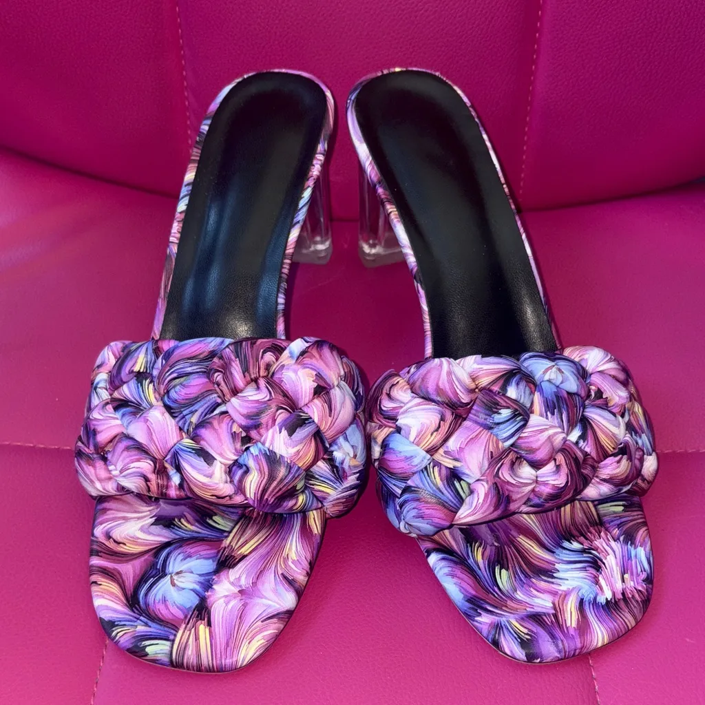 SHEIN Graphic Weave Heeled Mule Sandals - Image 2